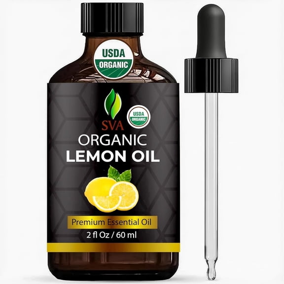 SVA Lemon Essential Oil Organic 2 Fl Oz 100% Natural Organic Lemon Oil - for Diffuser, Hair, Face, Skin Care, Aromatherapy, Scalp and Body Massage, Soap and Candle Making - with Dropper