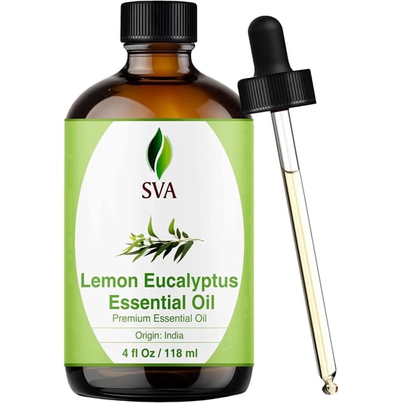 SVA Lemon Eucalyptus Essential Oil  4 Fl Oz  100% Natural Citriodora Oil - for Diffuser, Hair Care, Face, Skin Care, Aromatherapy, Scalp and Body Massage, Soap and Candle Making  with Dropper