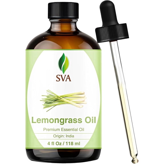 SVA Lemongrass Essential Oil 4 Fl Oz 100% Natural Lemongrass Oil - for Diffuser, Hair Care, Face, Skin Care, Aromatherapy, Scalp and Body Massage, Soap and Candle Making - with Dropper