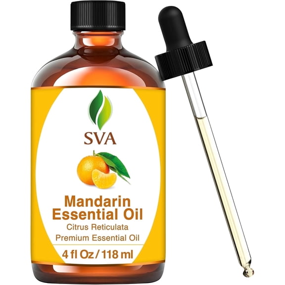 SVA Mandarin Essential Oil 4 Fl Oz 100% Natural Mandarin Oil - for Diffuser, Hair Care, Face, Skin Care, Aromatherapy, Scalp and Body Massage, Soap and Candle Making with Dropper