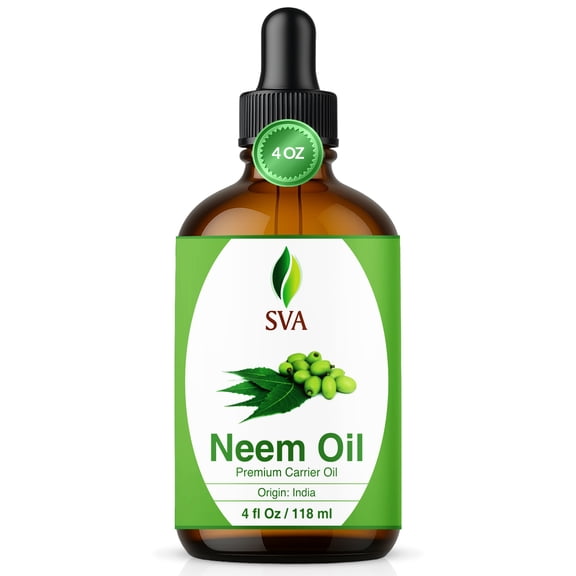 SVA Neem Seed Oil - 4 Fl Oz – 100% Natural Cold Pressed Neem Oil - for Face, Skin Care, Hair Care, Scalp Massage & Body Massage – Carrier Oil with Dropper