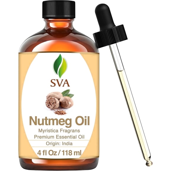 SVA Nutmeg Essential Oil 4 Fl Oz 100% Natural Nutmeg Oil - for Diffuser, Hair Care, Face, Skin Care, Aromatherapy, Scalp and Body Massage, Soap and Candle Making with Dropper