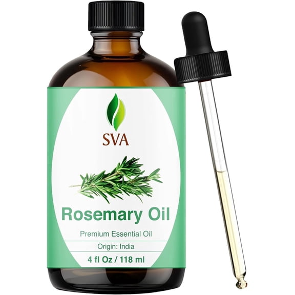 SVA Rosemary Essential Oil 4 Fl Oz 100% Natural Rosemary Oil for Hair, Face, Skin Care, Diffuser, Aromatherapy, Scalp, Body Massage, Soap and Candle Making with Dropper