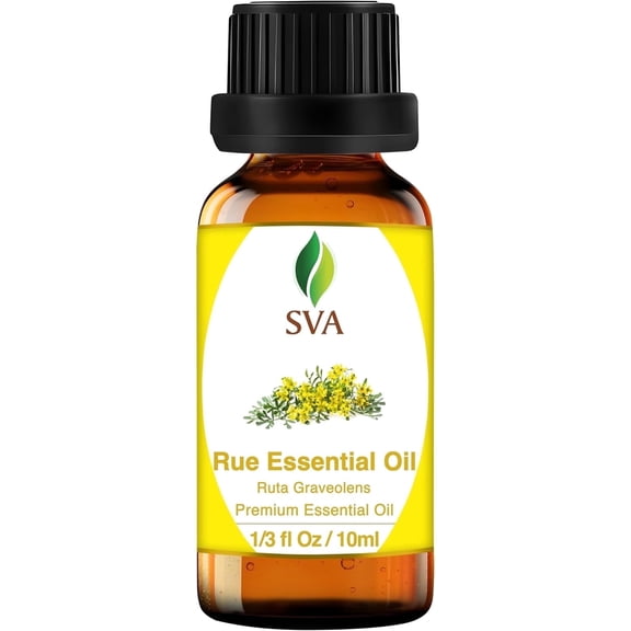 SVA Rue Essential Oil – 1/3 Fl Oz – 100% Natural Rue Oil - for Diffuser, Hair Care, Face, Skin Care, Aromatherapy, Scalp and Body Massage, Soap and Candle Making