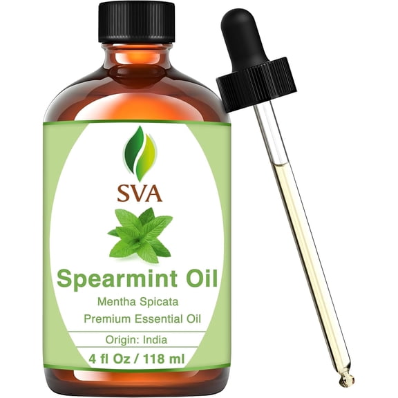 SVA Spearmint Essential Oil 4 Fl Oz 100% Natural Spearmint Oil - for Diffuser, Hair Care, Face, Skin Care, Aromatherapy, Scalp and Body Massage, Soap and Candle Making with Dropper