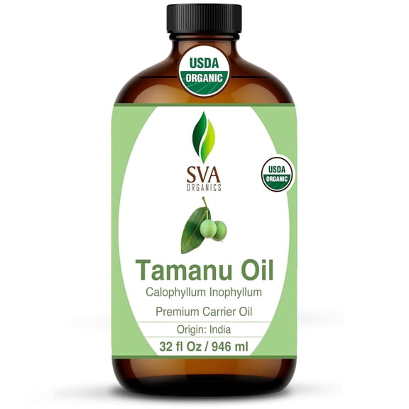 SVA Tamanu Seed Oil Organic - 32 fl oz  100% Natural Cold Pressed Tamanu Oil - for Face, Skin Care, Hair Care, Scalp Massage & Body Massage  Carrier Oil