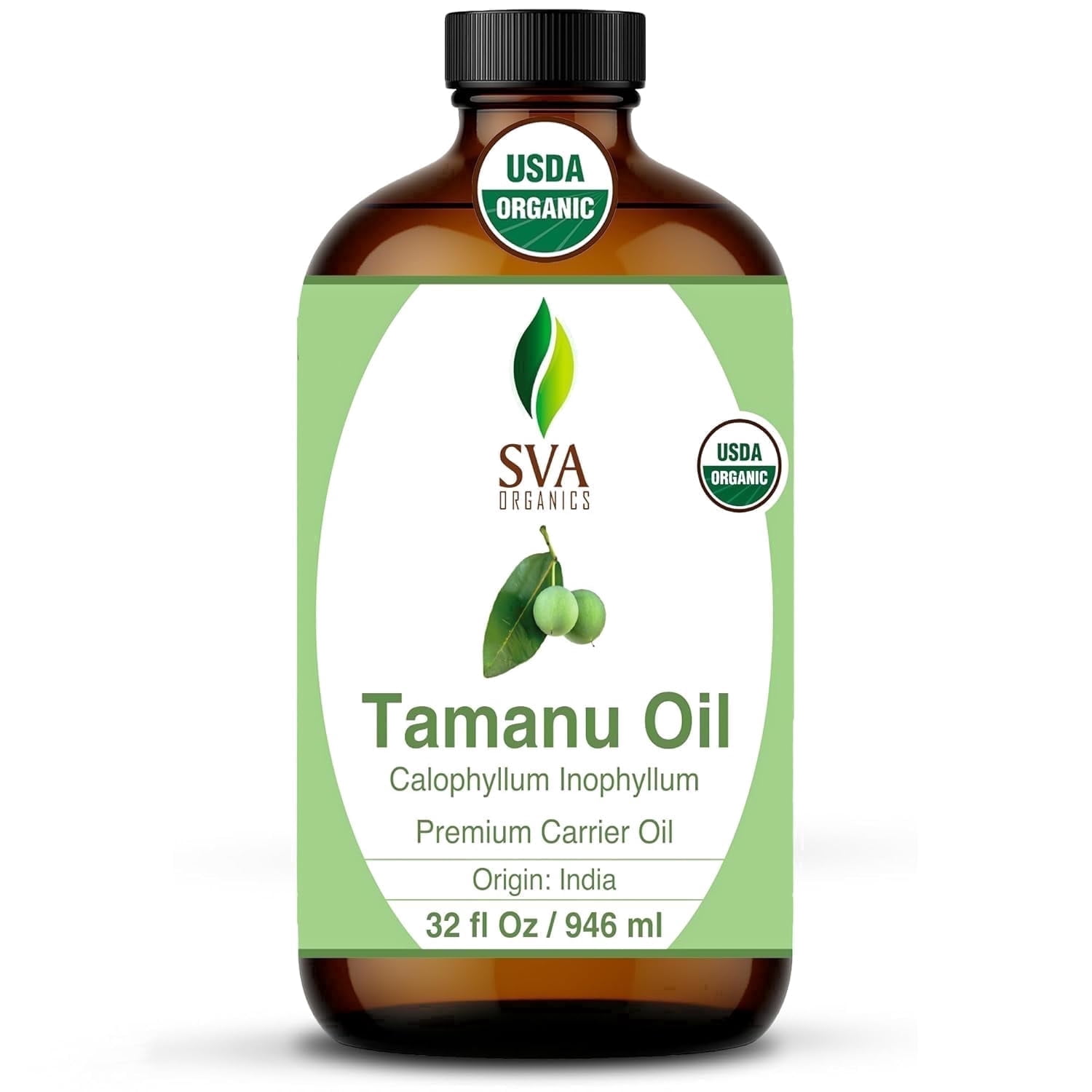 SVA Tamanu Seed Oil Organic - 32 fl oz – 100% Natural Cold Pressed Tamanu Oil - for Face, Skin Care, Hair Care, Scalp Massage & Body Massage – Carrier Oil