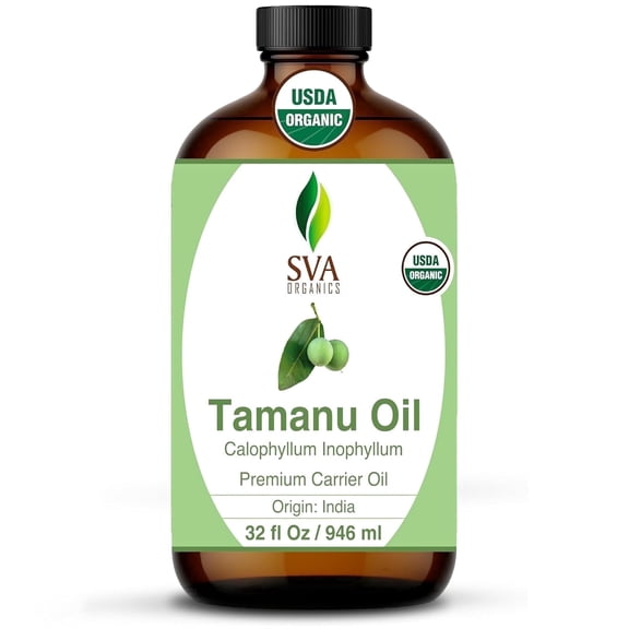 SVA Tamanu Seed Oil Organic - 32 fl oz 100% Natural Cold Pressed Tamanu Oil - for Face, Skin Care, Hair Care, Scalp Massage & Body Massage Carrier Oil