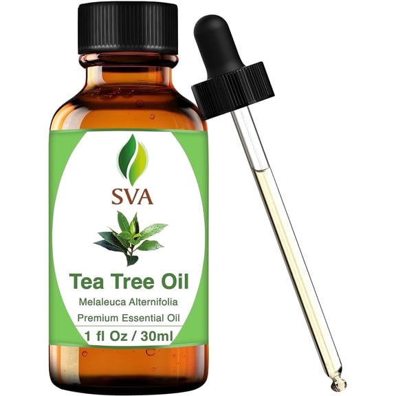 SVA Tea Tree Essential Oil – 1 Fl Oz – 100% Natural Tea Tree Oil - for Diffuser, Hair Care, Face, Skin Care, Aromatherapy, Scalp and Body Massage, Soap and Candle Making – with Dropper