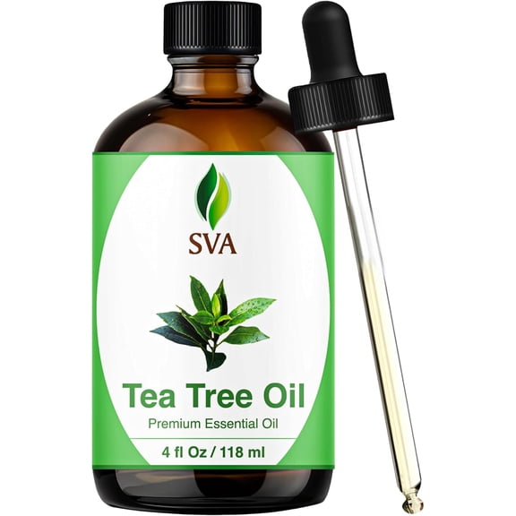 SVA Tea Tree Essential Oil 4 Fl Oz 100% Natural Tea Tree Oil - for Diffuser, Hair Care, Face, Skin Care, Aromatherapy, Scalp and Body Massage, Soap and Candle Making with Dropper