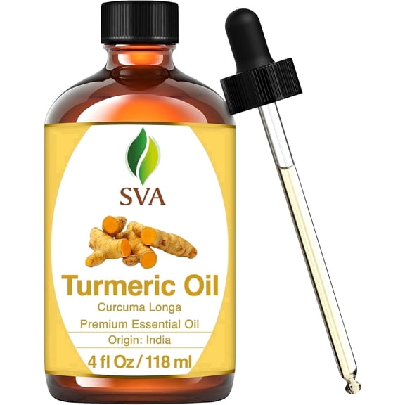 SVA Turmeric Essential Oil  4 Fl Oz  100% Natural Turmeric Oil - for Diffuser, Hair Care, Face, Skin Care, Aromatherapy, Scalp and Body Massage, Soap and Candle Making  with Dropper