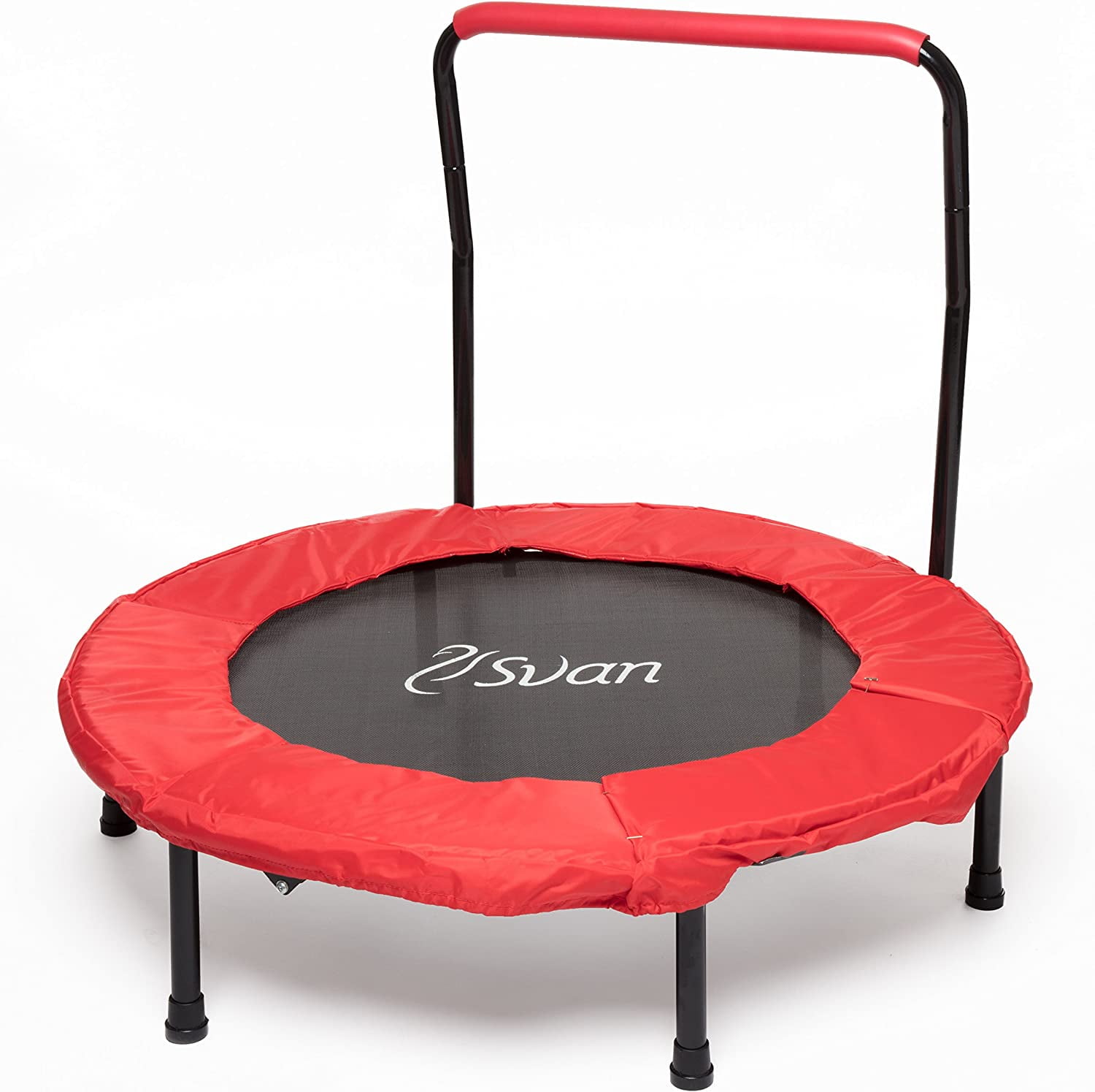 Red and Black Round Kids' Trampoline with Handlebar