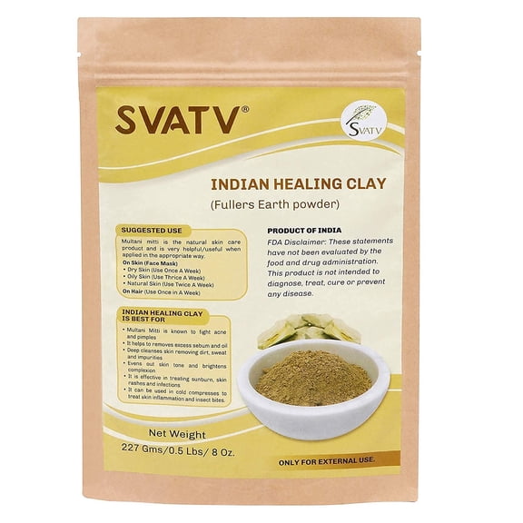 SVATV Fullers Earth Powder | Multani Mitti | Indian Healing Clay | Bentonite Clay | Deep Skin Pore Purifying Face Mask Skin care & Dirt Remover - Natural Face Pack 227g