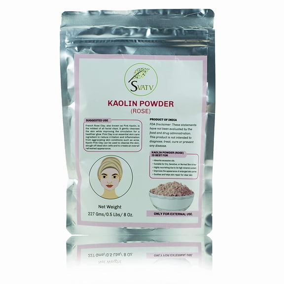 SVATV Rose Kaolin Powder For Face Mask Herbal skin face Powder Makeup, Bath Bomb Clay, DIY Spa Mud Mask For Facial Face & Hair , Hair, Body,Scrub & Soap, Making For Men & Women 227g
