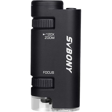 SVBONY SV603 Pocket Microscope 60x-120x, LED Lighted Zoom Portable Microscope, Kids‘ Microscope for Learning,1x AAA Battery and 1x Portable Soft case Included