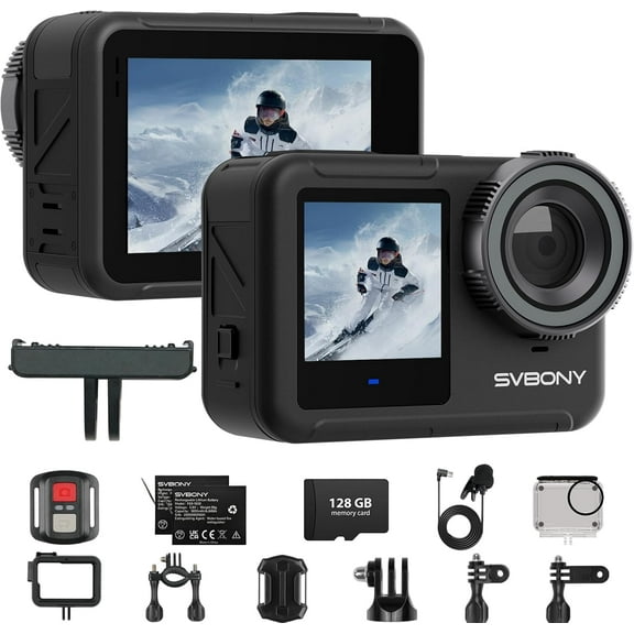 SVBONY SVGo3 4K 60FPS Action Camera with 128GB Card Accessories Kit Bundle, features a waterproof body for pet tracking, Quick Release Mount&EIS WiFi Remote Control for Snorkeling, Video Recording