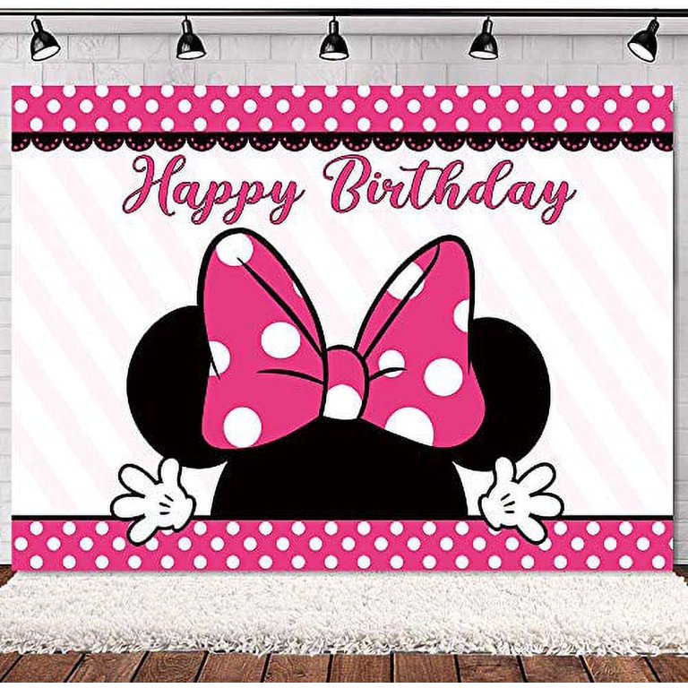 SVBright 7(W) x 5(H) ft Minnie Mouse Cheers Backdrop Fabric