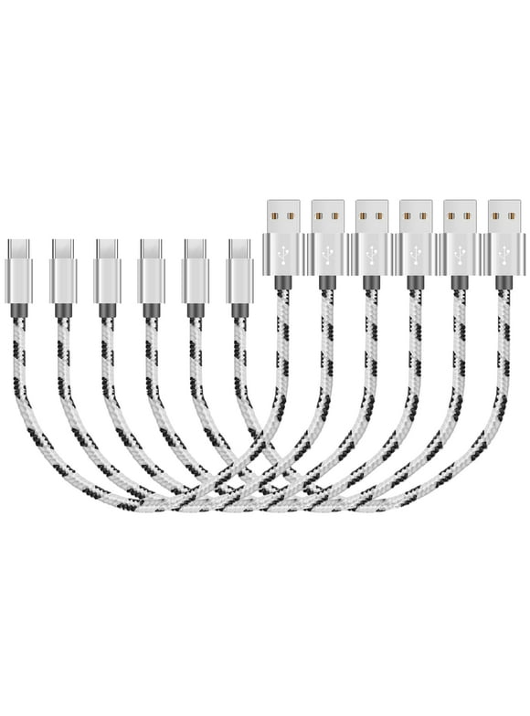 SVEUC USB A to USB C Charging Cable[6Pack,1ft], 3.1A Short Type C Fast Charger Cord Durable Nylon Braided Compatible with iPhone 15 Pro Max Samsung Galaxy S24 S23 S22 Ultra Android Cell Phone(Silver)