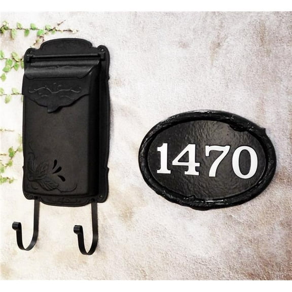 SVF-1001-BLK-SAP-4350-100-BLK Flora Vertical Wall Mount Mailbox & Floral Wall Mount Address Plaque - Black