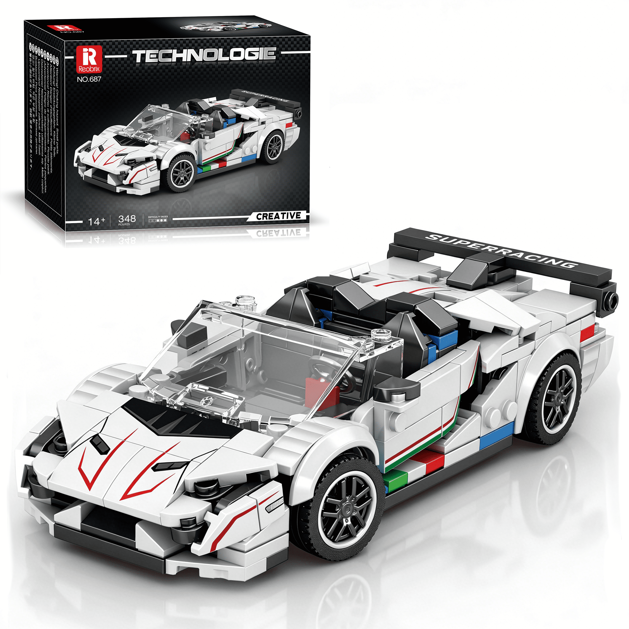 Reobrix Lamborghini SVJ Roadster Building Blocks Set, 382Pcs Super
