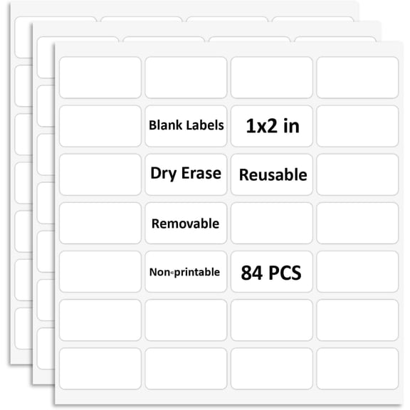 SVNOOC Multi-Use Removable Dry Erase Labels Stickers, White, 84pcs Reusable Sticky Notes (1 * 2 inches White)