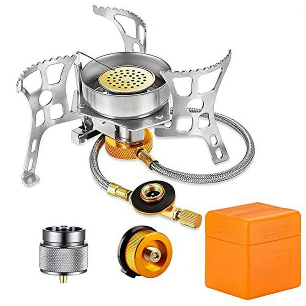SVNVIOZ Camping Stove Windproof Backpacking Stove with Piezo Ignition, Plastic Storage Box, 2