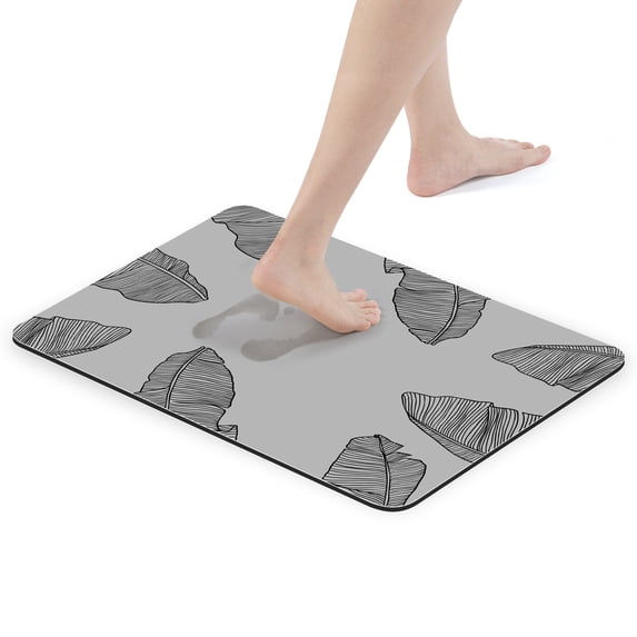 SVOHZAV Diatomaceous Earth Bath Mat Non-Slip Quick Drying Floor Mat Super Absorbent Fit Underdoor Mat for Shower Bathroom Sink Floor Rug 23.6" L x 15.4" W (60 * 39 cm,Rectangle)-(Banana Leaf)