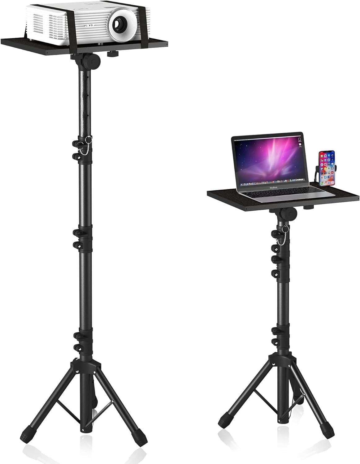 Projector Stand Tripod, Laptop Tripod Stand Adjustable Height from 23.5 to 63.5 inches with Gooseneck Phone Holder, Laptop Floor Stand for Office, Home, Stage, Studio