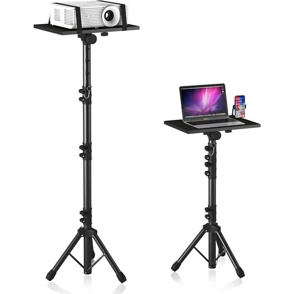 Projector Stand Tripod, Laptop Tripod Stand Adjustable Height from 23.5 to 63.5 inches with Gooseneck Phone Holder, Laptop Floor Stand for Office, Home, Stage, Studio