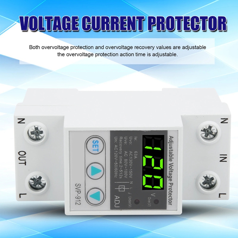 SVP912 80A 120V AC Adjustable Self Recovery Under Voltage Current Protector Voltage Automatic Reset Protection,1 x Voltage Protector,As Shown