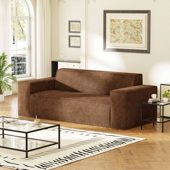 Traumliebe Sofa-in-a-Box Memory Foam 3-Seater Adult Deep with Corduroy Fabric Couch for Living Room,Brown