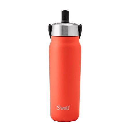 S'well Explorer Wide Mouth 24 oz Orange Stainless Steel Water Bottle with Flip Straw Radiant Coral