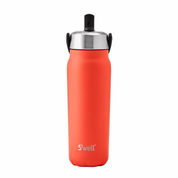 S'well Explorer Wide Mouth 24 oz Orange Stainless Steel Water Bottle with Flip Straw Radiant Coral