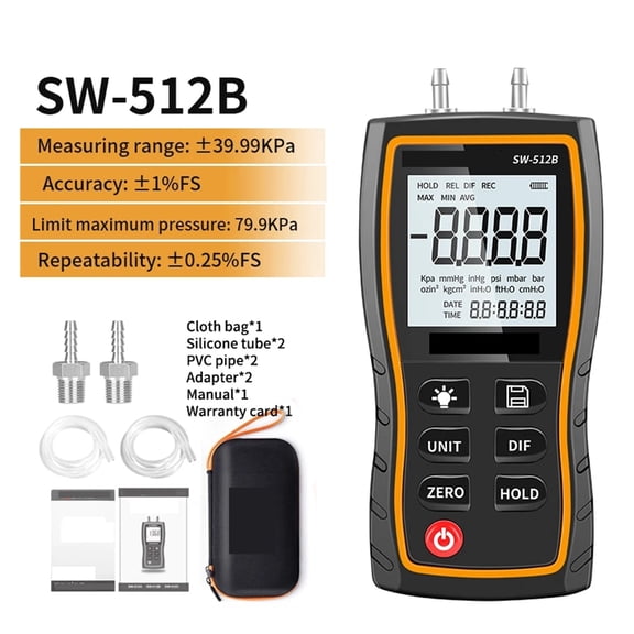 SW-512 Digital Manometer Air Gauge Professional Differential Detector ±103.42 KPa Meter Kit Tool