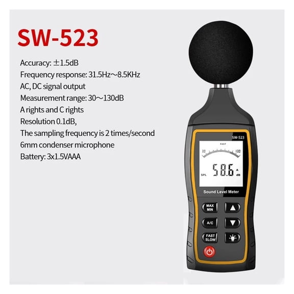 SW-523/524 Digital Decibel Meter,Decibel Meter,30-130dBA 1.5 DB Accuracy Sound Level Meter Tester,Noise Detector