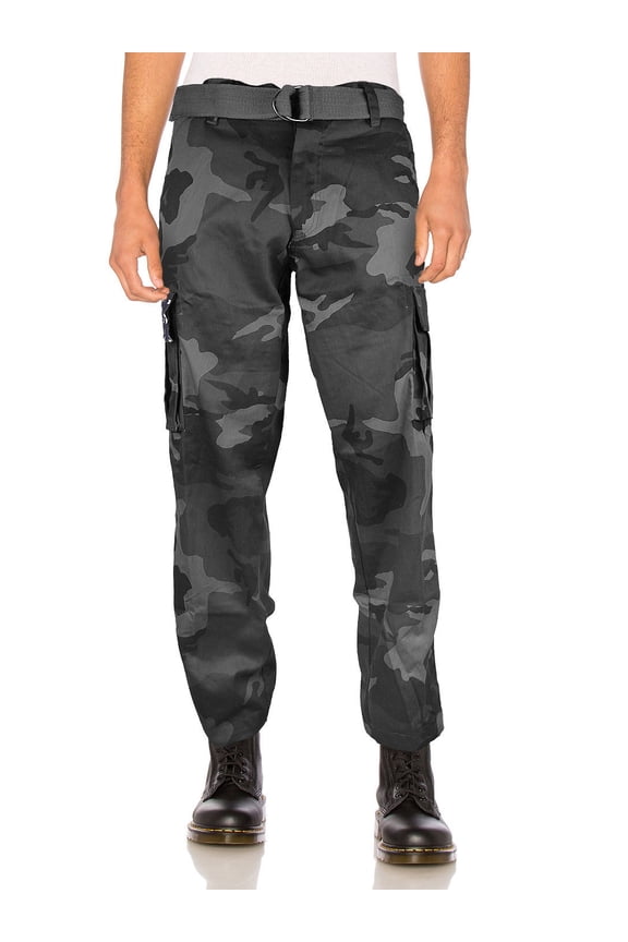 SW Men's Tactical Combat US Force Military Army Cargo Pants Trousers with Belt (Grey Camo,38,34)