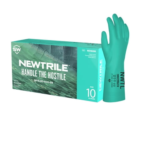 SW NewTrile Chemical-Resistant Nitrile Gloves, NF15 Featuring EcoTek Sustainable Technology, Size S, 12 Pairs