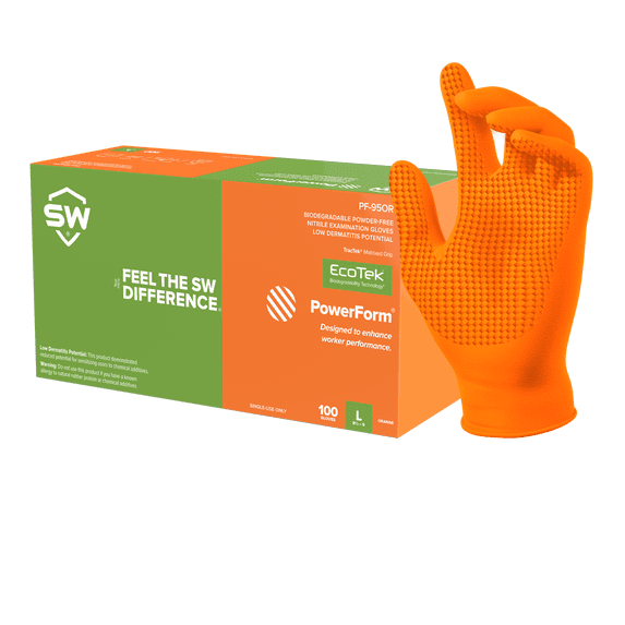 SW® PowerForm® PF-95OR Orange 5.9mil Nitrile Exam Gloves with TracTek Performance Grip – 100ct-2X-Large