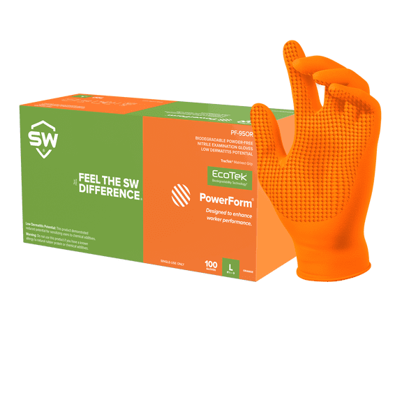 SW® PowerForm® PF-95OR Orange 5.9mil Nitrile Exam Gloves with TracTek Performance Grip – 100ct-2X-Large