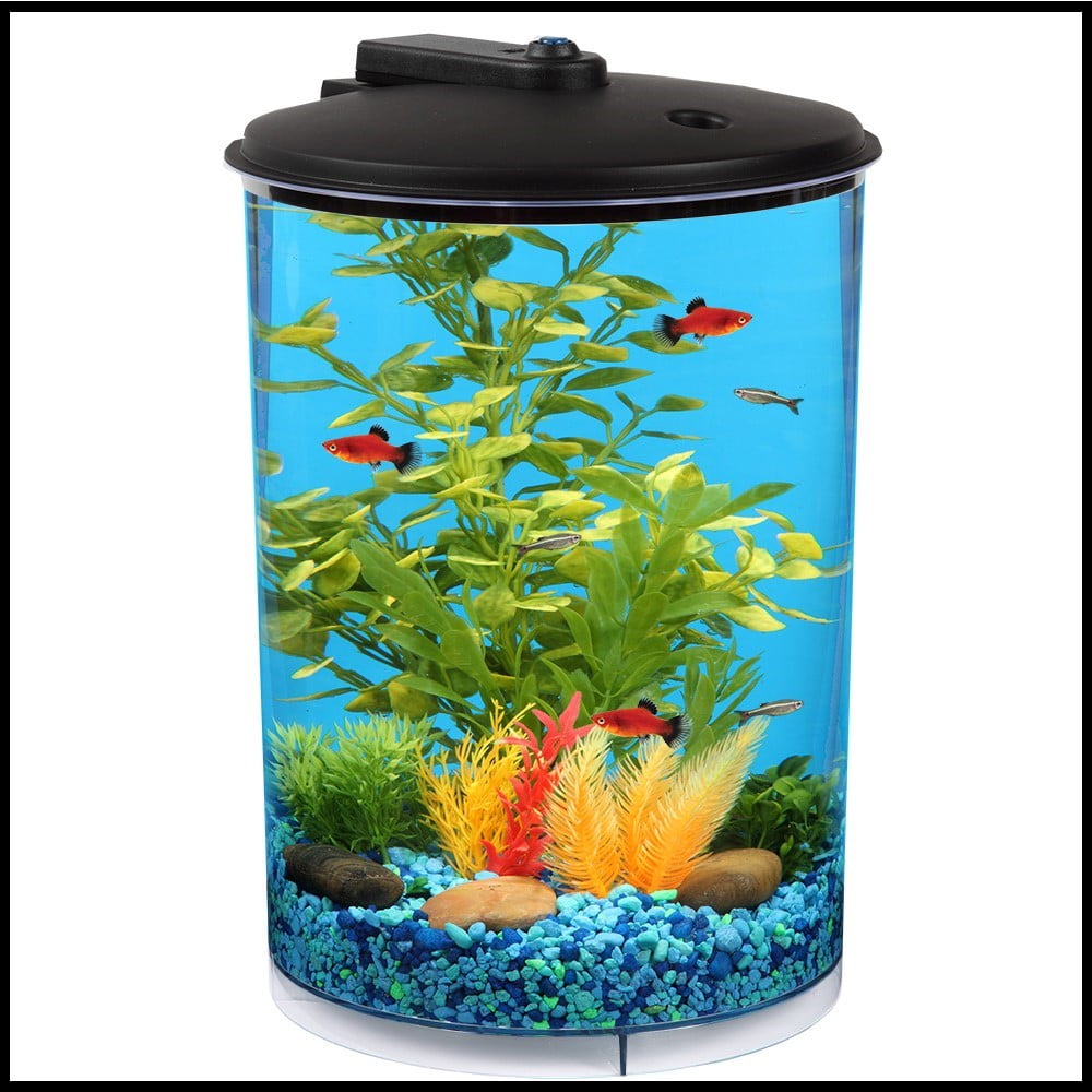 3-Gallon Clear Plastic Cylindrical Aquarium with LED Lighting