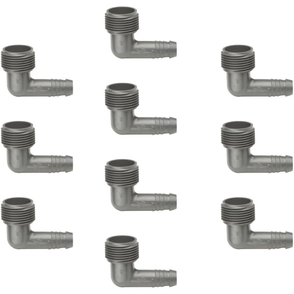 SW075B EZ Pipe Elbow Fitting, 3/4" Male Thread x 1/2" Spiral Barbed Elbow, 10-Pack