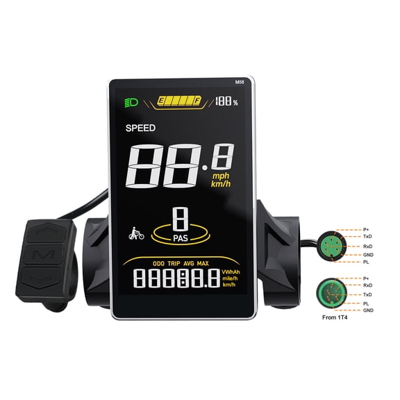SW2-M58 E-Bike LCD Display 3.8 In Color Screen Ebikes Meter Compatible with Tongsheng Protocol 24V 36V 48V 52V Includes Accessories and 1 Year Warranty