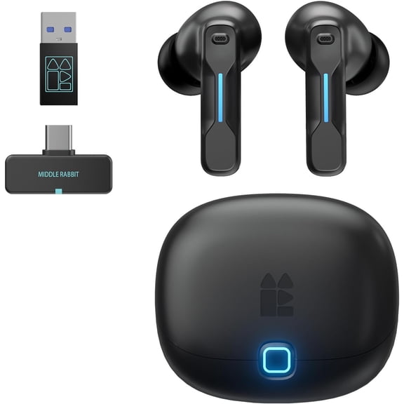 SW5 Wireless Gaming Earbuds with Mic, Compatible PC PS5 PS4 Desktop VR, Computer Headphones, 2.4G Dongle & Bluetooth 5.4 Dual-Mode, 4 Built-in Microphones, 20ms Low Latency