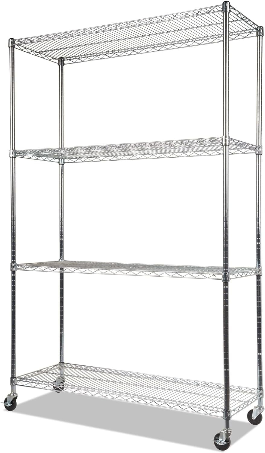 Silver Steel 4-Shelf Mobile Storage Rack with Casters