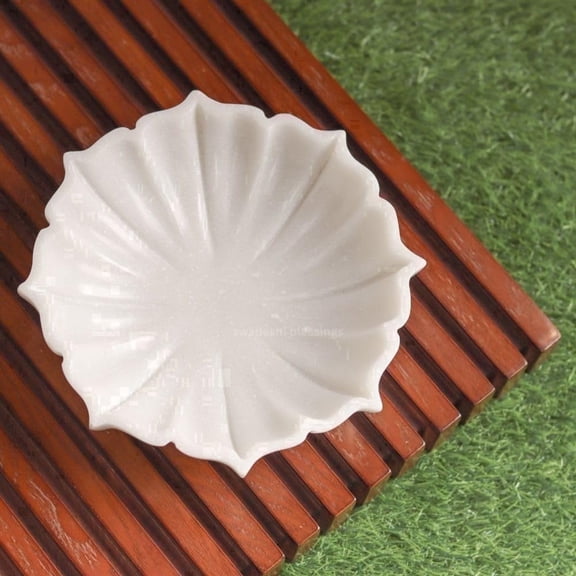 Swadeshi Blessings Handcrafted Marble Lotus Bowl/Organic Modern Home Decor Bowl/Fruit Bowls/Vintage Ring Dish (6 inches)