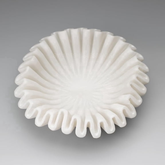 SWADESHI BLESSINGS Handcrafted Marble Ruffle Bowl, Large Decorative Bowl for Home Decor, Key Bowl for Entryway Table, Catch All Bowls, 9"