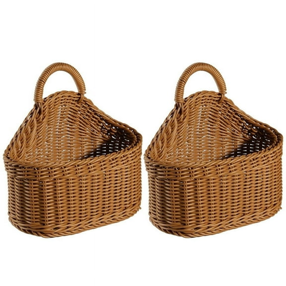 SWAEAZR 2 Pack Hanging Basket Woven Wall Baskets Hanging Storage Basket Woven Shelf Basket Storage Bin Plant Basket Small Woven Storage Basket with Handle Decorative Basket for Home Office Organizing