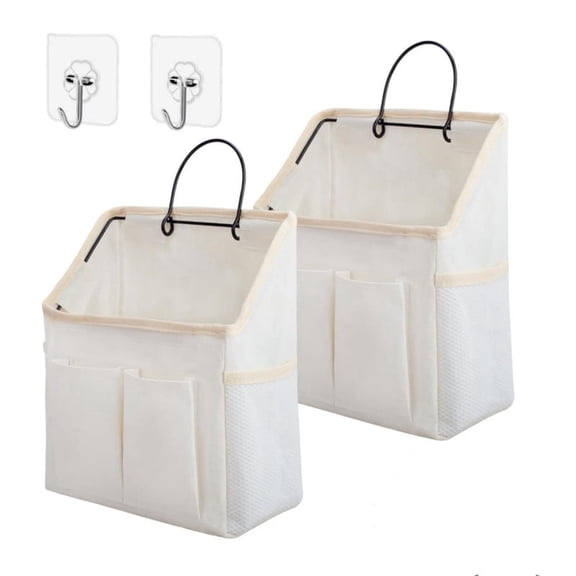 SWAEAZR 2 Pack Small Wall Hanging Organizer Bag, Hanging Storage Basket with Pockets, Wall Organizer Waterproof Bin for Kitchen, Bathroom, Bedroom, Office, Courtyard, RV Camper