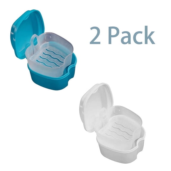 SWAEAZR 2Pack Denture Box,Denture Bath Case,Three-Layer Retainer Case,Non Full Denture Cup,Mouth Guards Holder,Part Removable False Teeth Soak Container,Retainer Holder Box,Retainer Clean Box
