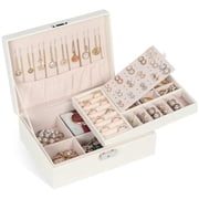 Jewelry Boxes for Women Girls,2-Layer Jewelry Organizer Box with Removable Tray, Jewelry Box Organizer with Lock, PU Leather Jewelry Storage Case for Necklaces 